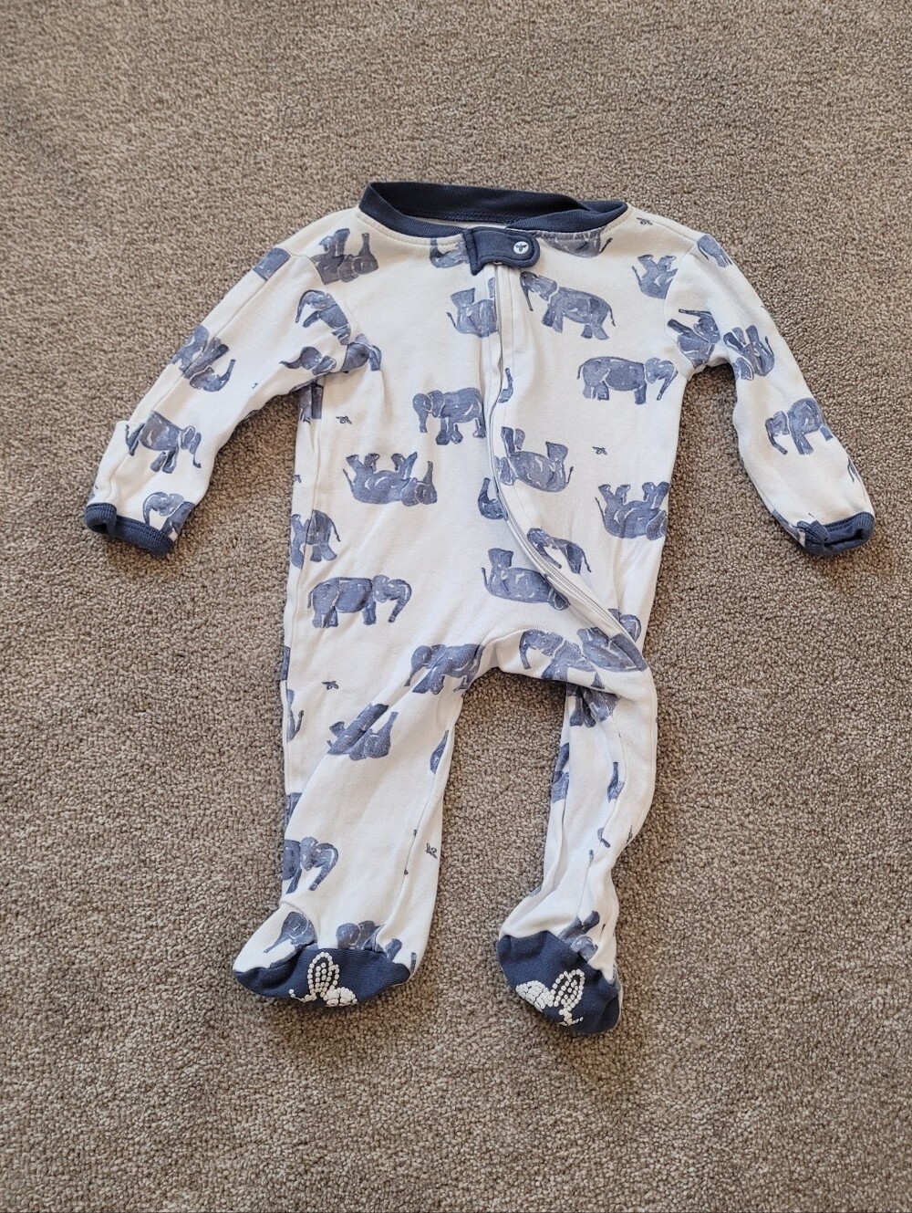 Burt's Bees Baby Navy & White Elephant Print Footed Sleeper 0-3 Months - Picture 2 of 4